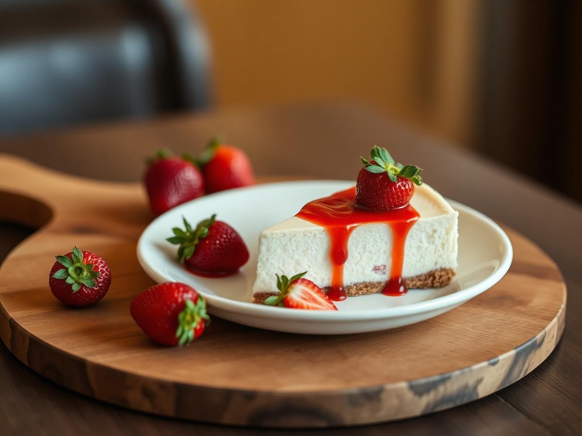 Strawberry cheesecake slice with strawberry coulis